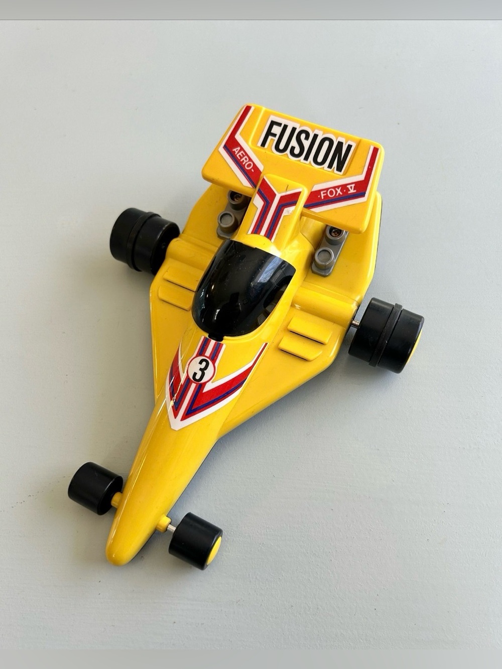 Vintage Fusion Areo Fox V Number 3 Pull String Race Car Vehicle Funrise Toy